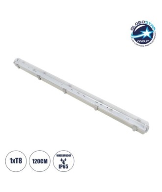 GLOBOSTAR® VIGAS 90612 Γραμμικό Βιομηχανικό Φωτιστικό Σκαφάκι Tri-Proof με Μεταλλικά Clips για 1 x Λάμπα T8 G13 120cm Τύπου Φθορίου LED Τροφοδοσίας Ενός Άκρου 120° AC 220-240V Αδιάβροχο IP65 - Γκρι με Διάφανο Κάλυμμα Πλαστικό PC - Μ126 x Π8 x Υ8.5cm